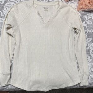American Eagle Outfitters Cream Waffle Knit Top